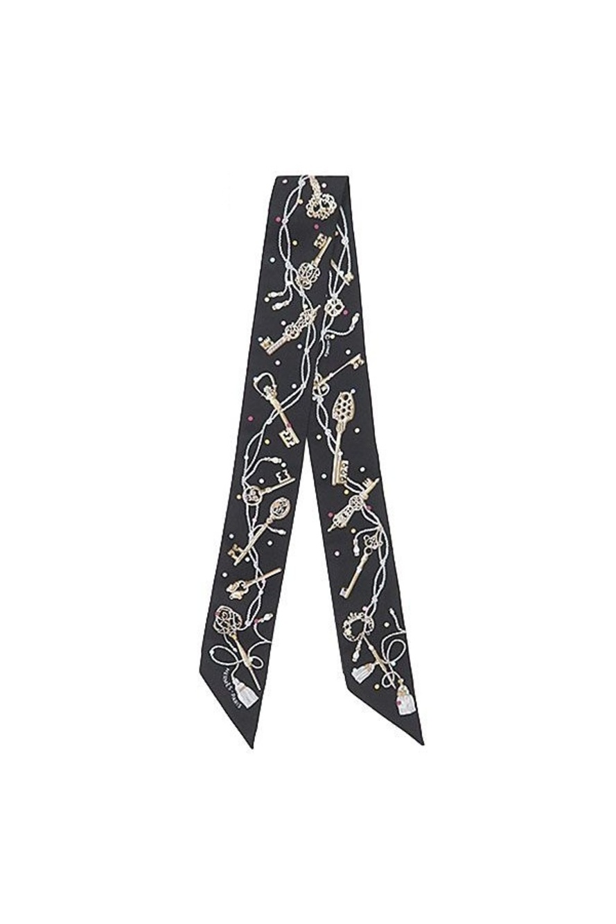 Hermes Scarf Twilly Silk Black Beige Rose Multicolor les Cles a Pois les Clair